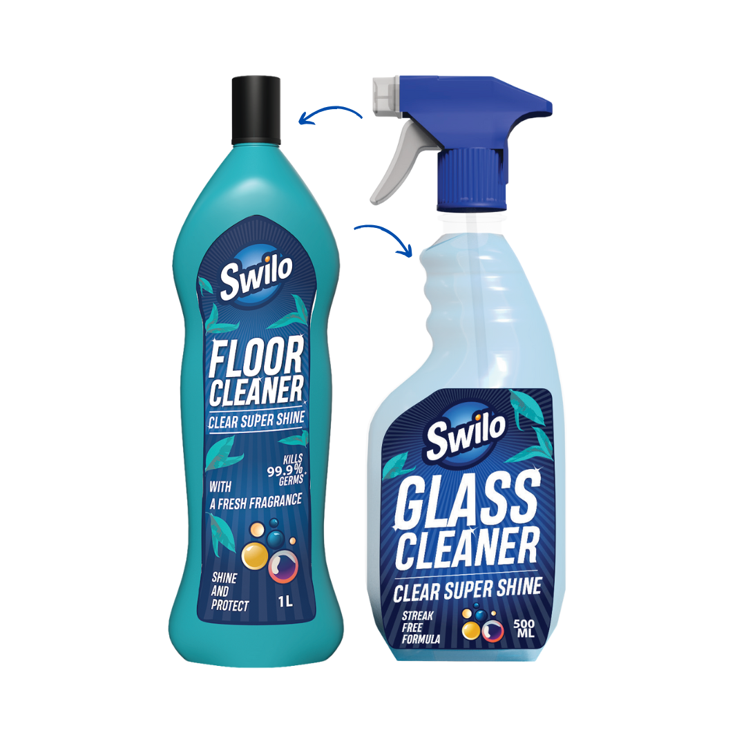 Swilo Combo Pack – Floor Cleaner (1L) & Glass Cleaner (500ml) | Powerful Stain Removal & 99.9% Germ Protection | Streak-Free Shine | Long-Lasting Fresh Fragrance | Eco-Friendly Daily Cleaning Combo