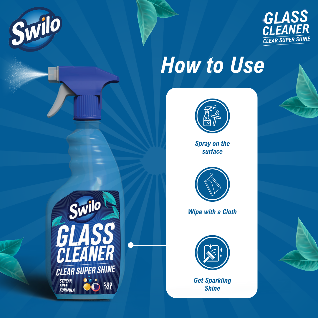 Swilo Glass Cleaner – Streak-Free Shine & Powerful Cleaning | 500ml | Quick-Drying Formula for Smudge-Free Glass