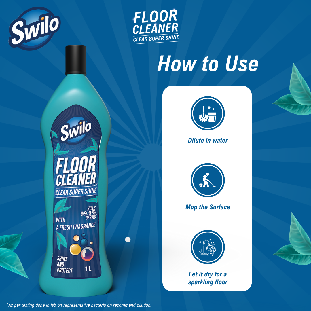 Swilo Floor Cleaner – Powerful Stain Removal & Long-Lasting Freshness | Clear Super Shine- Kills 99.9% Germs* | Pack of 2