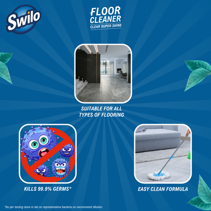 Swilo Combo Pack – Floor Cleaner (1L) & Glass Cleaner (500ml) | Powerful Stain Removal & 99.9% Germ Protection | Streak-Free Shine | Long-Lasting Fresh Fragrance | Eco-Friendly Daily Cleaning Combo