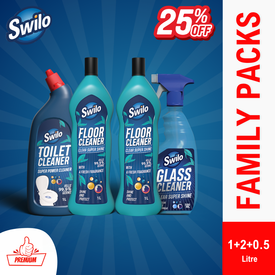 Swilo Home Hygiene Combo – 1 Toilet Cleaner + 2 Floor Cleaners + 1 Glass Cleaner | Complete Cleaning Kit for Germ-Free, Fresh & Sparkling Homes
