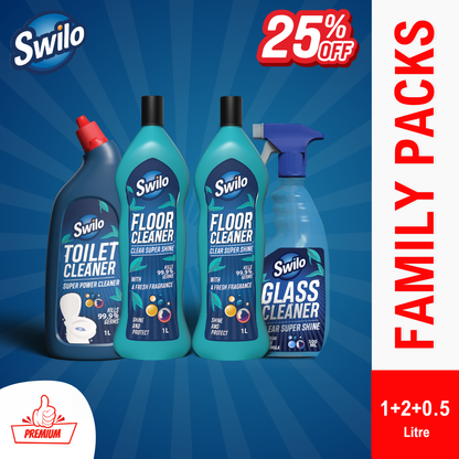 Swilo Home Hygiene Combo – 1 Toilet Cleaner + 2 Floor Cleaners + 1 Glass Cleaner | Complete Cleaning Kit for Germ-Free, Fresh & Sparkling Homes