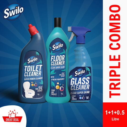 Swilo Home Cleaning Combo Pack 3 in 1 – Toilet Cleaner (1Lx1) + Glass Cleaner (500mlx1) + Floor Cleaner (1Lx1)