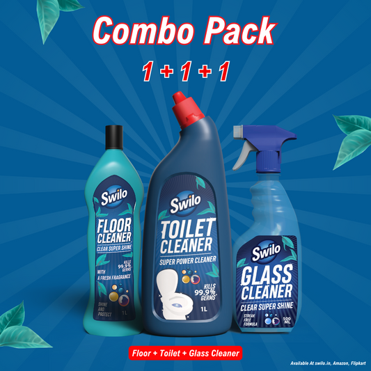 Swilo Home Cleaning Combo Pack 3 in 1 – Toilet Cleaner (1Lx1) + Glass Cleaner (500mlx1) + Floor Cleaner (1Lx1)