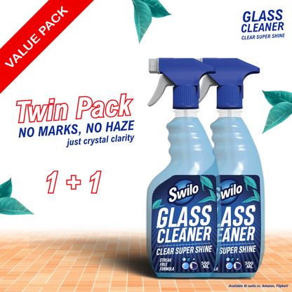 Swilo Glass Cleaner – Streak-Free Shine & Powerful Cleaning | 500ml | Quick-Drying Formula for Smudge-Free Glass | Pack of 2