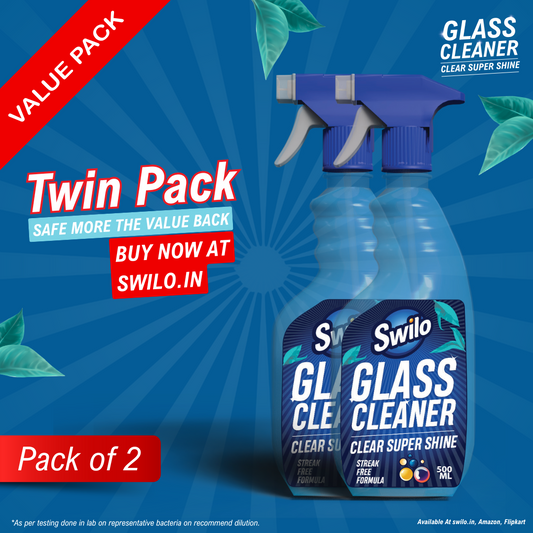 Swilo Glass Cleaner – Streak-Free Shine & Powerful Cleaning | 500ml | Quick-Drying Formula for Smudge-Free Glass | Pack of 2