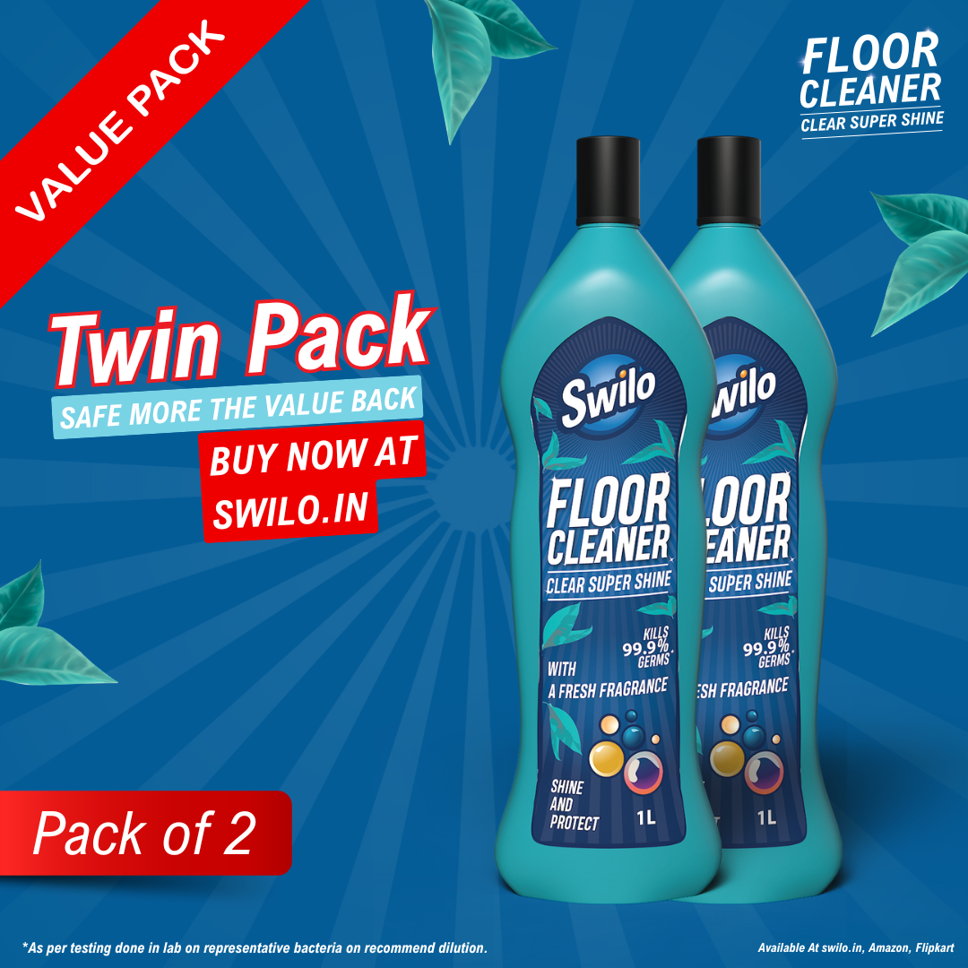 Swilo Floor Cleaner – Powerful Stain Removal & Long-Lasting Freshness | Clear Super Shine- Kills 99.9% Germs* | Pack of 2