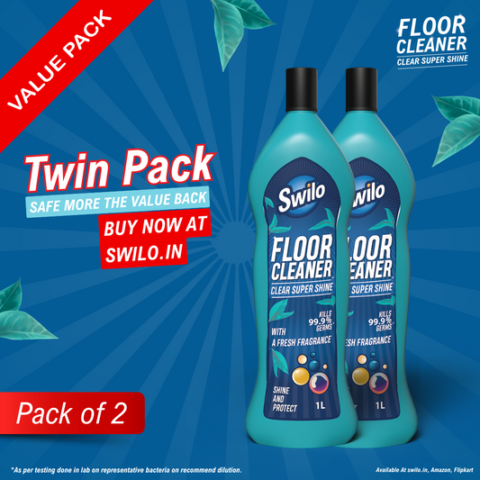 Swilo Floor Cleaner – Powerful Stain Removal & Long-Lasting Freshness | Clear Super Shine- Kills 99.9% Germs* | Pack of 2